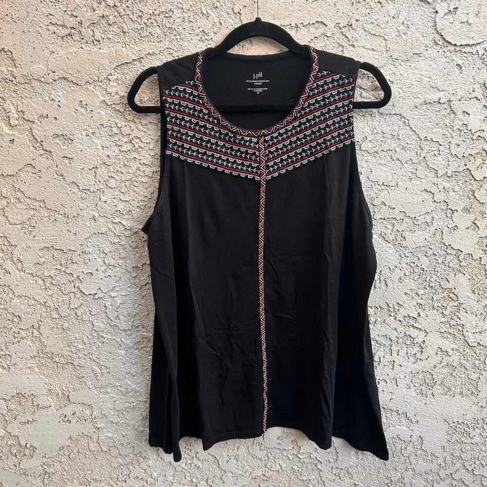 J. Jill Embroidered Dipped Hem Knit Tank Top Black Size XL